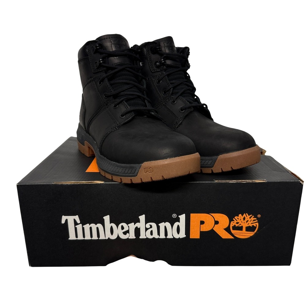 Timberland PRO Montauk Work Boots Mens 9.5 Black Soft Toe Leather TB0A66DQEMW
